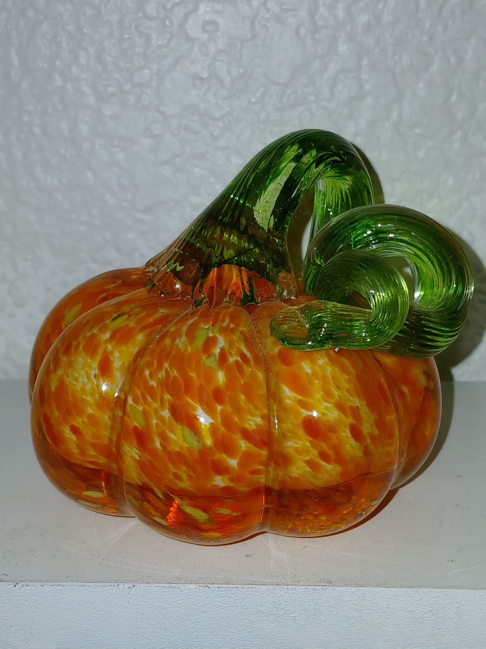 Hand-Blown Glass Pumpkin Sculpture in Orange and Green
